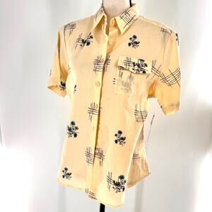 Women's Wrangler Blues retro short sleeve cotton blend button down Yellow Med